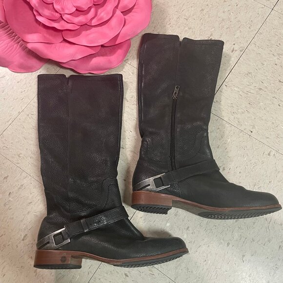 UGG Channing Black Pebbled Leather‎ Riding Boots #3184 - Picture 1 of 16